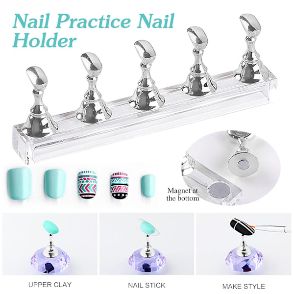 Sraith Cram Ingne Akryl Nageldisplay Stativ Nagelspets Hållare Magnetisk Nagelövningsstativ Fingernagel C