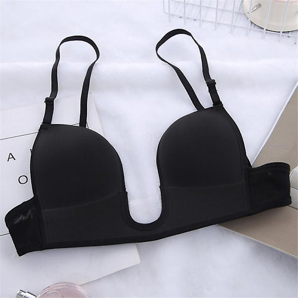 Djupa U-ringade Push-Up Bh för Kvinnor, Multiway Sömlös Lågringad Bh black A cup