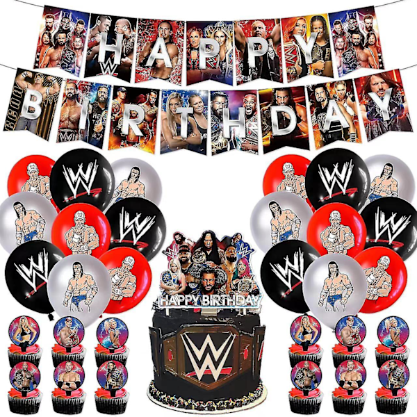 WWE Tema Bursdagsfest Tilbehør Wrestling Festsett Papirgirland Banner Kake Topper Ballonger For Voksen Bursdagsgaven Fest