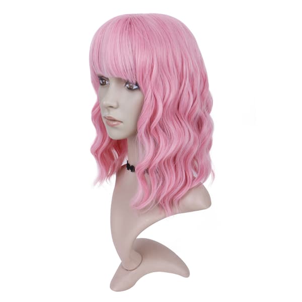 Lång lockig damperuk med rosa lugg