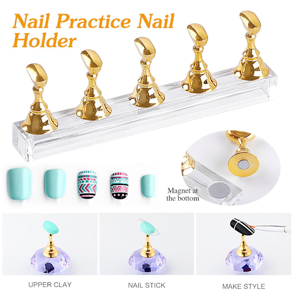 Akryl nageldisplayställ nagelspetshållare magnetisk nagelövningsställ fingernagel B