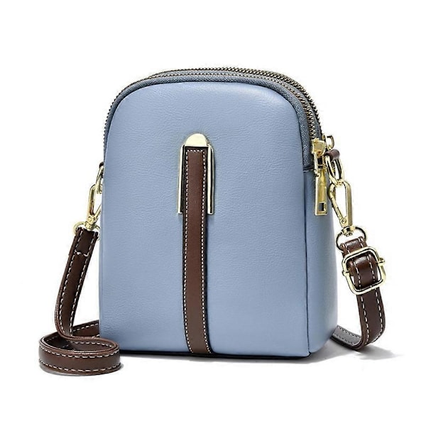 Liten Crossbody-väska i Läder, Mobilväska, Mini Handväska att Hänga Över Axeln blue