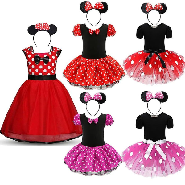 2024 cos 1-6 år Babypige Mickey Pettiskirt Børn Sommertøj Børn Minnie Polka Dot Dress Piger Fødselsdagsfest Julekostume Minnie Dress C Red 4T
