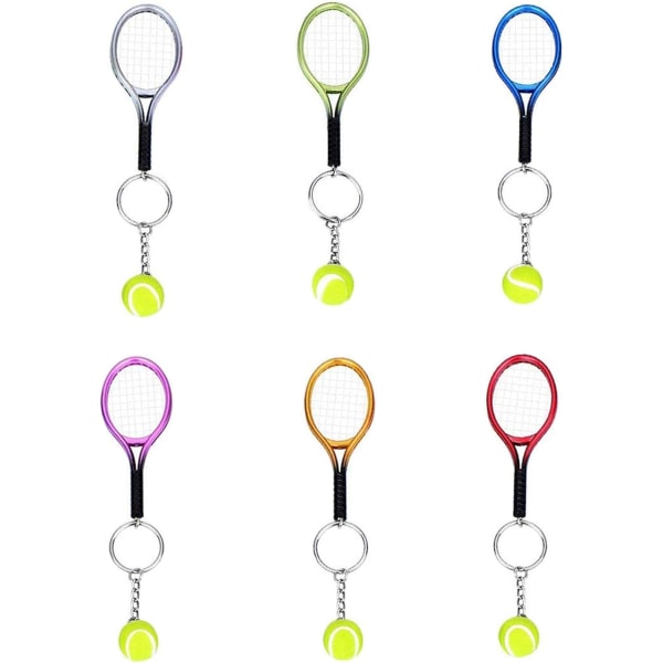 6-osainen tennismaila-avaimenperä palloriipuksella, satunnainen väri--