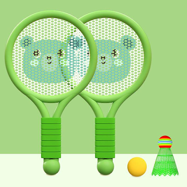 Gröna björn barn badminton racket set - Lätt leksaksracket för pojkar och flickor, inomhus och utomhus kul (3-7 år)