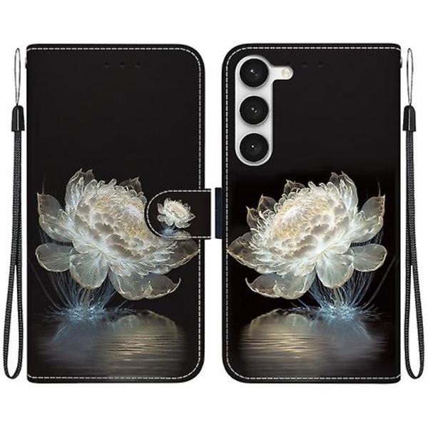 Mobiltelefonskal i läder med kristalltextur och färgad teckning för Samsung Galaxy S23 5g Crystal Peony