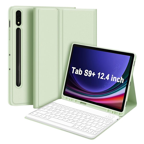 1 Sæt Tablet Tastatur & Beskyttelsesetui Farverigt Trådløst Bluetooth Tastatur med Baggrundsbelysning TPU Tabletbeskytter til Galaxy Tab S9+/S9 Plus 12,4 tommer Green