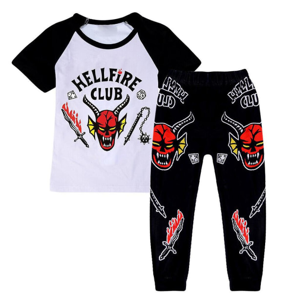 Stranger Things Hellfire Club Print Crew Neck T-paita Pitkät housut Lasten Pyjamasetti Rento mukava asu Short Sleeve 9-10 Years
