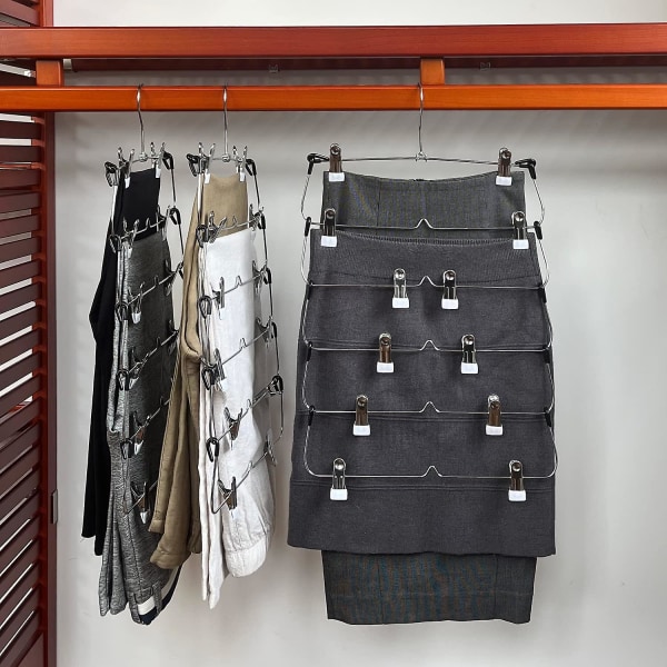 6 Tier Trouser Rack With Clips - Chrome Metal Strong And Durable - Space Saving - Multi Hangers With Adjustable Non-slip Clip For Pants, Skirts, Slack