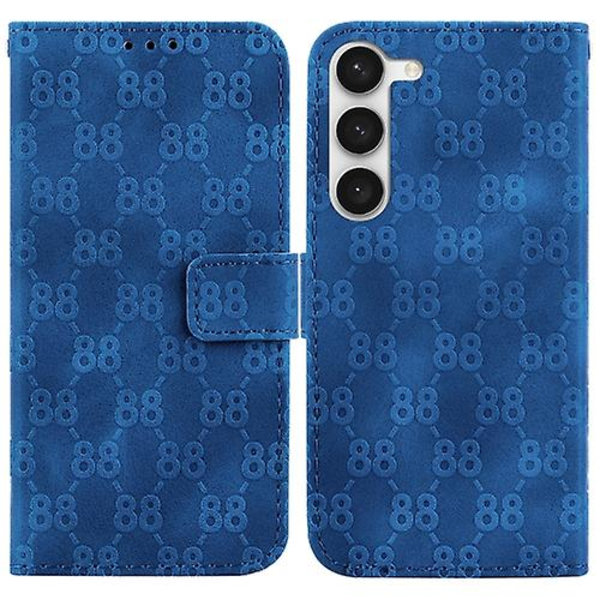 Mobiltelefonskal i läder med dubbla 8-formade präglingar för Samsung Galaxy S23 5g Blue