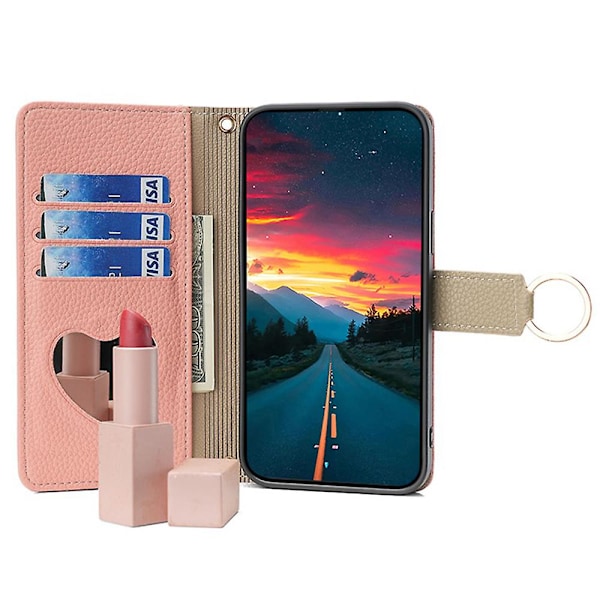 For OnePlus 9 Pro 5G Etui Læder Telefon Taske Cover Lynlås Pung Stativ med Spejl Rem Pink