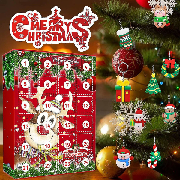 Julepynt adventskalender til børn, ornamenter juleadventskalender til jul Nedtælling med 24 stk nøglering til jul