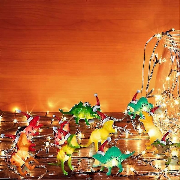 10 LED Jule-Dinosaur-Lyslenker, 1,5m Julefest-Tilbehør, Dinosaur-Batteridrevne Lys