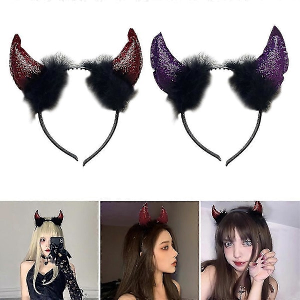 Paljetti Paholainen Sarvi Suunniteltu Hiushanke Live Broadcast Halloween Juhla Päähine Red