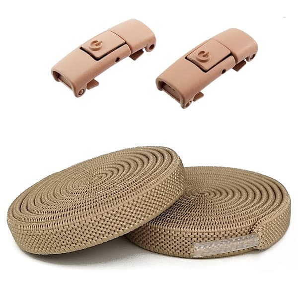 Doven snørebånd farve trykknap spænde, ingen binding, elastisk 8mm, flad snor, ingen binding, fast artefakt Khaki + same color buckle
