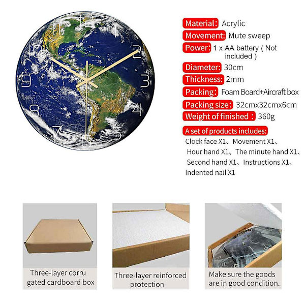 Luminous Earth Väggklocka Akrylmaterial Tyst Heminredning Väggklocka A