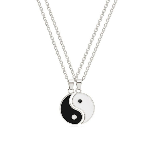Yinyang Bff Par Halskæde Kæde til Kvinder Mænd Personlig Matchende Puslespil Diagrammer Bedste Ven Halskæder Gaver til Kæreste Valentinsdag Tai Chi [2] Silver