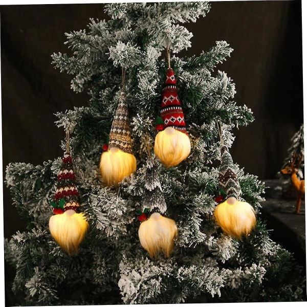 Christmas Gnome Xmas Elf Doll Decor With Lights Santa Tree Hanging Ornaments 5pcs)