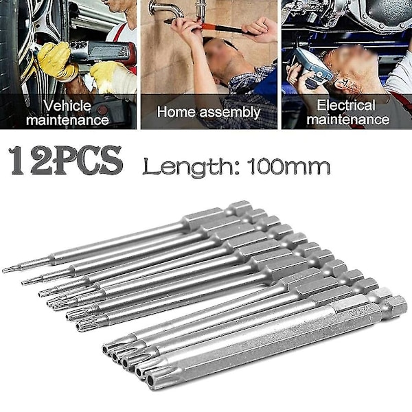 13-delt 100mm Torx Lang Skruetrækker Bits Sæt, Magnetisk Torx Bit Sæt T6-t40, 1/4 Tomme Hex Elektrisk Skruetrækker Værktøj