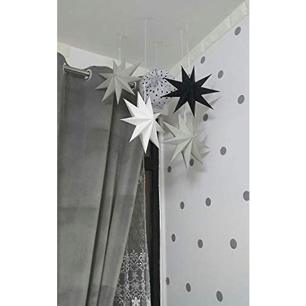 30cm Paper Star Decoration Set Of 3 Folding Stars Nonagon Christmas Star Decoration(black & White & Grey)