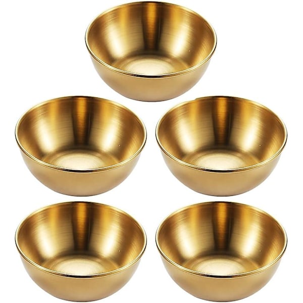5 stk. runde dyppeskåle i rustfrit stål, krydderiskåle, sushidyppeskål, underkopper, mini-appetitanretningsskåle, krydderiskål, underkopper, guld