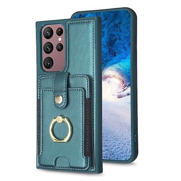 Mobiltelefonveske for Samsung Galaxy S22 Ultra 5g Bf27 Metallring Kortlommeholder Green