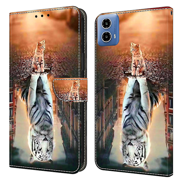 Motorola Moto G34 5G -kotelo PU-nahasta, 3D-kuvioitu lompakkokotelo puhelimeen, jossa seisontaominaisuus Cat and Tiger