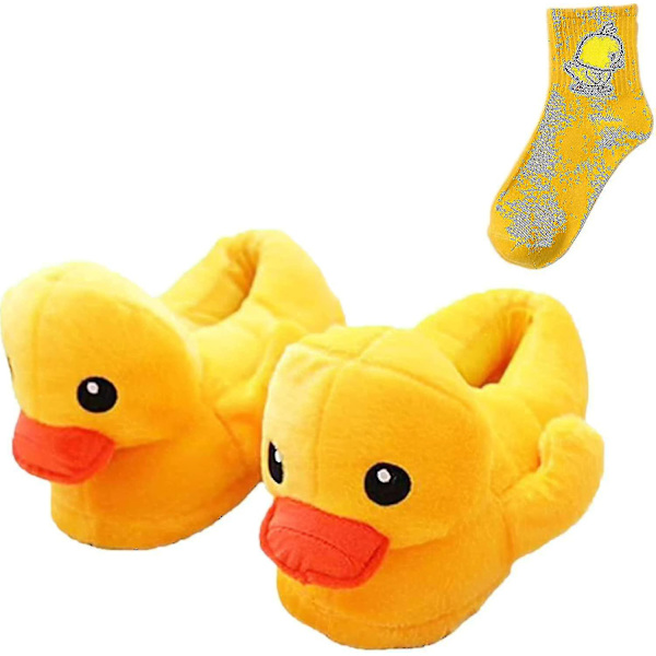 Elskeres store gule andslippers - søte plysj små gule ande dukke hjem pose hæl bomullssko B 8.5-10