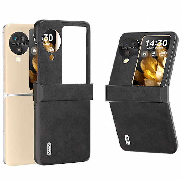 Abeel för Oppo Find N3 Flip 5g telefonfodral i PU-läder med gångjärnsskydd Black