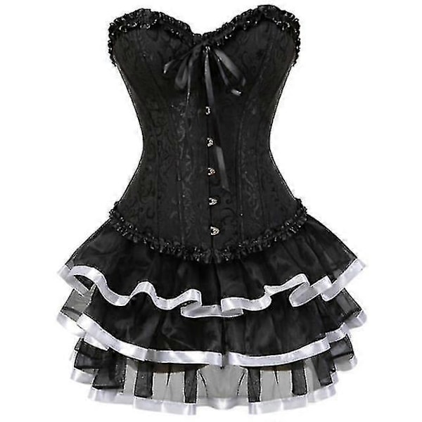 Sexede korsetkjoler til kvinder plus size kostume overbust burlesque korset og mini nederdel sæt tutu korselet white 7XL
