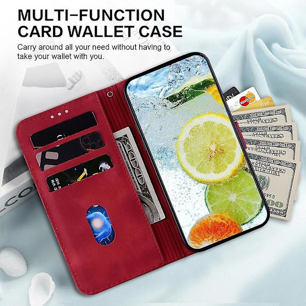 Mobiltelefonskal i läder med dubbla 8-formade präglingar för Samsung Galaxy S23 5g Red