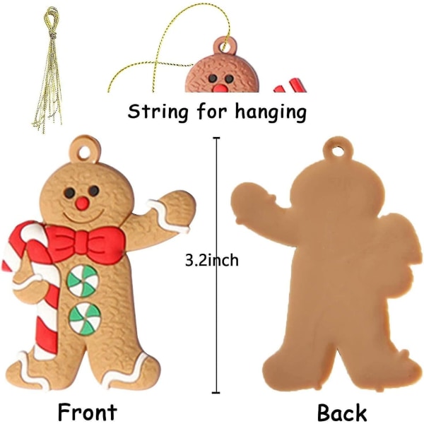 Honningkagemandspynt til juletræ - diverse plast honningkagefigurer Ornamenter til juletræsophængning 3 høje 12 stk.