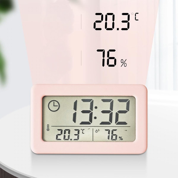 3,8 tuuman yksinkertainen kello, kevyt ja ohut elektroninen kello lämpötilalla ja kosteudella, värikäs pohjoismainen kello, kätevä kello (vaaleanpunainen)
