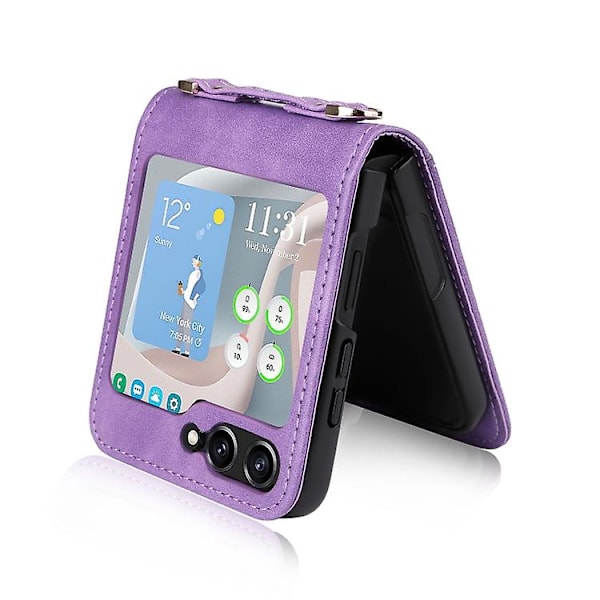 Crossbody-etui i læder til Samsung Galaxy Z Flip5 med kortspor Purple