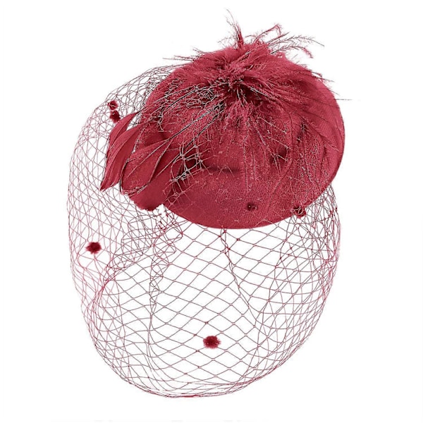 Fjäder Mesh Hatt Dam Mesh Slöja Hårnål Hatt Party Huvudbonad red