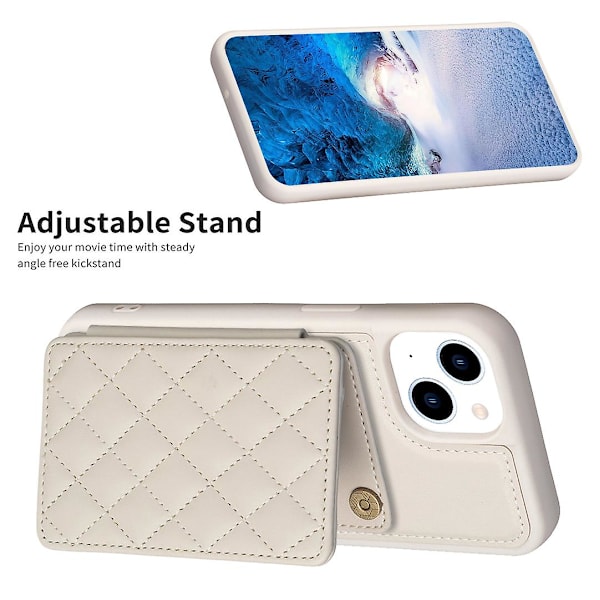 Bf25 för iPhone 14 Plus korthållare stativ telefonfodral kollisionstålig läderbelagd TPU-skydd Beige