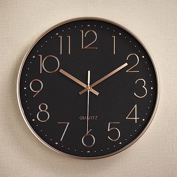 Hiljainen seinäkello, seinäkello, kvartsikello, kolmiulotteinen digitaalinen asteikko, seinäkello, kello, 12 tuumaa, 30CM Black frame