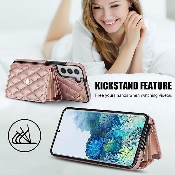 Horisontellt plånboksfodral i läder för Samsung Galaxy S22 5g, diagonalt bärbart, rombiskt Rose Gold