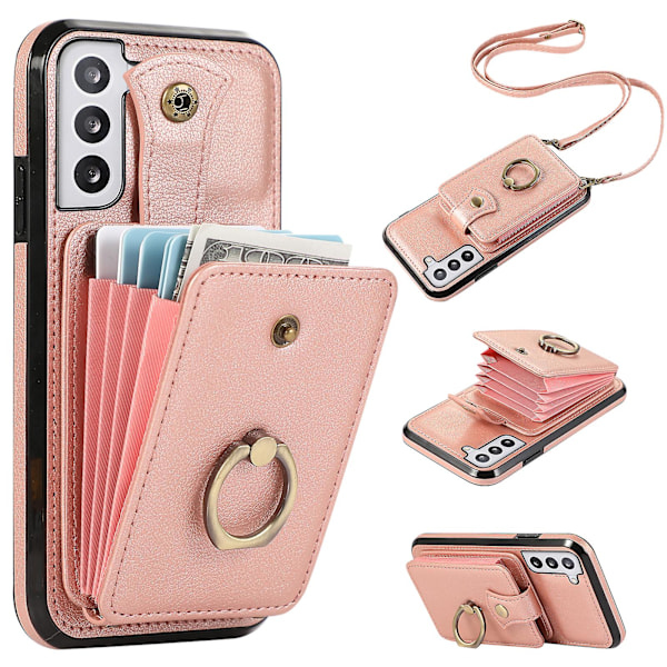 For Samsung Galaxy S23+ Etui Rfid Blokering Mobiltelefon Cover Kickstand Tpu+pu Læder Skal Rose Gold