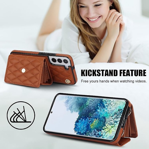 Horisontellt plånboksfodral i läder för Samsung Galaxy S22 5g, diagonalt bärbart, rombiskt Brown