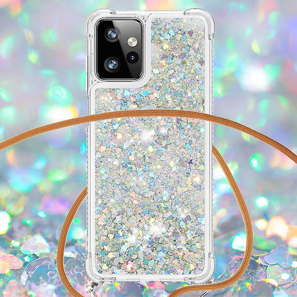 For Motorola Moto G Power 5g Case Tpu Glitter Liquid Phone Cover Med Lanyard Silver Hearts