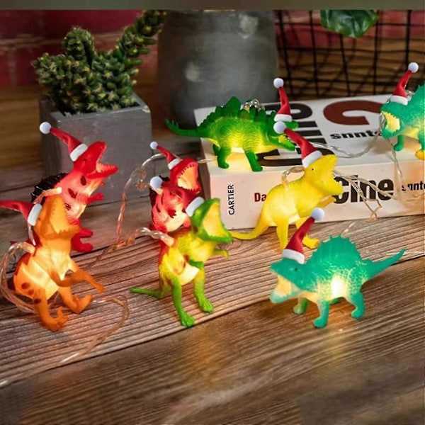 10 LED-julklappsdinosaurie-ljusslingor, 1,5 m julpartytillbehör, dinosaurie-batteridrivna lampor