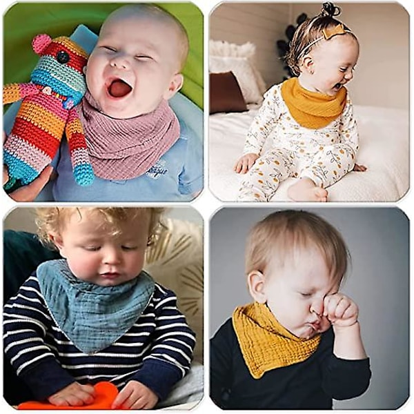 4 stk. Baby Dribble Bibs, Dobbelt Lag, blødt og Absorberende Håndklæde Savlesmæk med 2 Justerbare Trykknapper til Baby, Småbørn