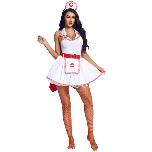 Erotisk sygeplejerske kjole Uniformer Kvinder Voksne Fræk sygeplejerske Læge kostume Halloween Sexet stuepige Cosplay outfits sæt L