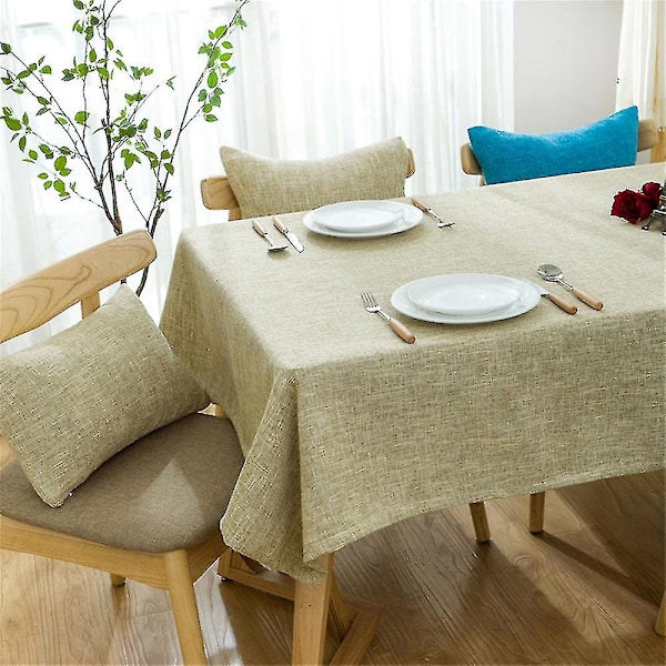 Bomuldslinned Dug til Rektangulært Spisebord Khaki 140x140cm
