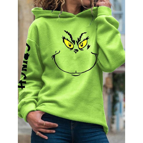 Dame Casual Trykt og Grinch Ansigt Drikke Jule Hoodie hoodie L