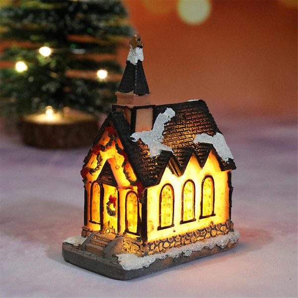 Resin Christmas Scene Village Houses Town With Warm White Led Light Battery Operate Christmas Ornamnet B