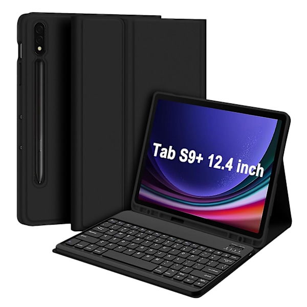 1 Set Tablettangentbord & Skyddande Fodral Färgglatt Trådlöst Bluetooth-tangentbord med Bakgrundsbelysning TPU-tablettskydd för Galaxy Tab S9+/S9 Plus 12,4 tum Black