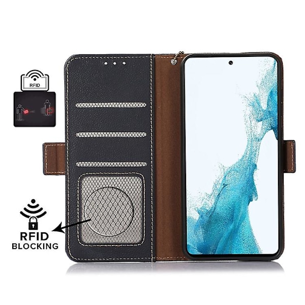 Til Samsung Galaxy S24 Side-magnetisk Tj Ægte Læder Rfid Mobiltelefon Etui Blue