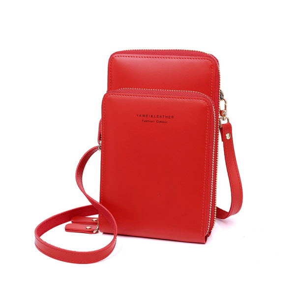 Cell Phone Crossbody Bag for kvinner - Liten PU-skinnveske for kvinner med kortspor og glidelås og stropp red
